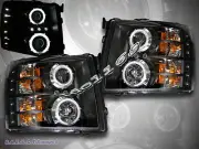 2007-2013 Chevy Silverado Projector Headlights CCFL Two Halo LED Black (for: Chevrolet)