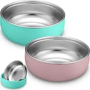 Nuogo 2 Pcs 304 Stainless Steel Baby Bowls with Removable Silicone Shell Toddler Bowls Kids Anti Scald Snack Container for Food Feeding, Dishwasher Safe (Pink,Green)