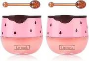 FREEORR 2PCs Strawberry Lip Sleeping Mask, Bee Honey Pot Balm With Wand, Overnight Propolis Balm for Lip Care and Moisturizing