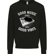 Good Music Vibes DJ Decks Vinyl Turntable Kids Sweatshirt Jumper