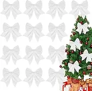 NMKL Christmas Tree Bows 12pcs White Bows for Christmas Tree Glitter Wreaths Bows 15CM Bows for Christmas Tree decorations Xmas Bows