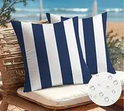 ZHLF Pack of 2, Navy Blue & White Waterproof Pillow Covers Outdoor Throw Pillowcases Decorative Garden Cushion Case for Home Garden Patio Couch Balcony Striped 18 x 18 inch/45x45cm