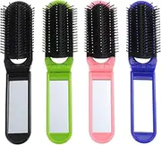 4pcs Folding Hair Brushes with Mirror - Portable Mini Hairbrushes for Travel, Compact Pocket Hair Comb for Women Girls, Assorted Colors
