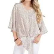 Mud Pie Leopard Print V Neck Tie Knot Front Blouse Short Sleeve Casual Top Sz L