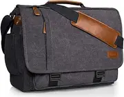 ESTARER Computer Messenger Bag 15-15.6 inch, Water-resistant Canvas Work Bag Briefcase, Laptop ShoulderSatchel with Buckles, Grey