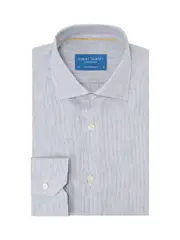 Robert Talbott Reynolds Micro Stripe Cotton/Linen Contemporary Fit Shirt in Navy at Nordstrom, Size 16