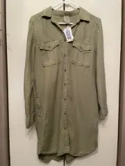 Philosophy Button-Up Army Green Chambray Tunic Shirt Dress Size Small
