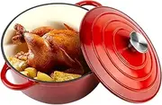 [Miereirl] 4.5 Quart Enameled Dutch Oven Pot with Lid, Cast Iron Dutch Oven with Dual Handles for Bread Baking, Cooking, Non-stick Enamel Coated Cookware (Red)