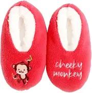 [Splosh] Toddler's Red Monkey Slippers - Red slippers with an adorable cheeky monkey design to keep you warm in our soft, comfy and fluffy slippers. Machine washable with non-skid soles.