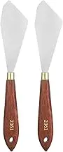 uxcell 2pcs Palette Knife Painting Tool 3.94" x 1.57" Stainless Steel Teardrop Blade 8.27" Length Spatula Painting Pallet Knives with Hole Beech Wood Handle for Acrylic Canvas, Red/Silver