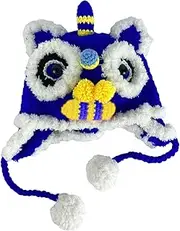 [yuksok] Cotton Hat Warm Winter Hat Ear Protection Skiing Cap Thermal Hat Cold Weather with Ear Flaps Beanie Lion Dance Hat Animal Hat