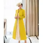 Womens Woolen Coat Long Slim Stand-up Collar Wool Blend Trench Outwear Overcoat