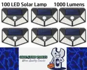 6 x Black Solar Light Outdoor 100 LED Wall Lamp Motion Sensor Lamp (6pcs)