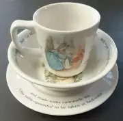 1991 Vtg. Wedgewood Peter Rabbit Dish Set *Porcelain Bowl/Plate/Cup In Box NOS