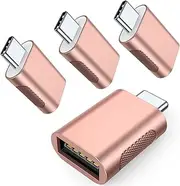 Upgrade 10Gbps USB C to USB 3.0 OTG Adapter (4 Pack), AuviPal USB Type C Male to USB A Female, Thunderbolt 4/3 to USB Converter for MacBook Pro/Air, iPad, iMac and More Type C Devices - Rose Gold
