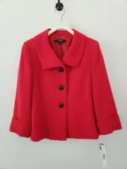 Alex Marie Size 6 Women's Apple Red Blazer Jacket Button Up 3/4 Sleeve Lined NWT