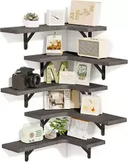 Corner Floating Shelves Set of 5, Rustic Wood Wall Mounted Corner Shelf for Bath