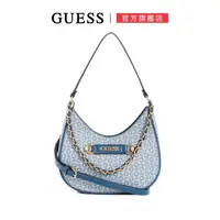 在飛比找momo購物網優惠-【GUESS】經典LOGO皮扣環鍊條手提肩背包(藍)