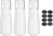 sourcing map 3Pcs Small Spray Bottles, 100ml/3.4 oz Travel Size Spray Bottle Fine Mist Empty Refillable Travel Containers with Labels for Perfume Cosmetic Essential Oil (White/Clear)