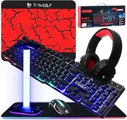Vinsot 6 in 1 Gaming Accessories Bundle – Includes Keyboard, Mouse, Mouse Pad, Headset, LED XL Mouse Pad, Luminous Headphone Stand Backlight PC Gaming Set for PC Beginner Gamer Gift Favors