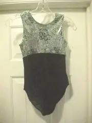 Girl Bear Affair Activewear Green Floral Velvet Leotard Size 12 Dance Gymnastics