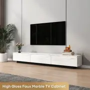 TV Cabinet Stand Unit Console Table 180cm Entertainment Center Bench Media Player Storage Drawer Wooden Furniture High Gloss Marble Effect