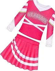 Cheerleader Costume for Girls - Pink Girls Cheerleader Costume Fancy Cheerleading Outfit for Girls,Girls Toddler Dress Up Clothing for Halloween, Znet-au