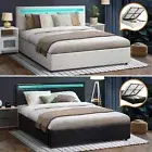 Bed Frame Queen Double King Single RGB LED Gas Lift Base Storage Oikiture