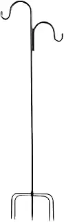 Bird Feeder Pole Double Shepherds Hook Black Easy to Install Display Hanger Iron Hook for Signs Indoor Flower Pot Yards Porch