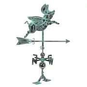 Verdigris Copper Flying Pig Weathervane Roof Mount Garden Décor Art Sculpture