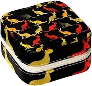 [Diusye] Red Yellow Kangaroo Silhouette Small Jewelry Box for Ring Earring Necklace Bracelet Bangle, Mini Travel Jewelry Case Storage Organizer for Women Girls Gifts