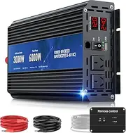 3000W Power Inverter,Peak Power 6000W 12V DC to AC 220-240V,Remote Control with 2AC Outlets and 2.4USB Port,LCD Display for Power Converter,Outdoor Activities,Emergency,Vehicles Truck RV Solar System