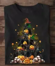 Black cat pine tree Halloween shirt PC1395