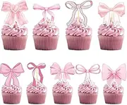 36 Pieces Bow Cupcake Toppers Pink Bownot Birthday Cake Decorations for Bachelorette Engagement Bridal Pink Theme Birthday Party Supplies