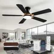 52" Modern Ceiling Fans with Lights and Remote Control/APP 5 Blades Black Low...