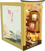 Roroom DIY Book Nook Kit, DIY Dollhouse Booknook Bookshelf Insert Decor Alley,with Music Box 3D Wooden Puzzle (Sakura Holiday-M2211)