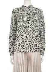 Black Silk Floral Button Up Shirt