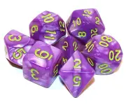 7 Piece Purple Marble Polyhedral Dice Set w/ Purple Bag - Iris Isle