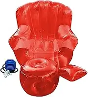 Pink Inflatable PVC Sofa Foldable Air Couch for Patio Yard Poolside Portable Furniture Transparent Blow Up Chair with Pump(Red)