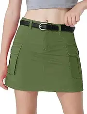 [Mebius] Girls Cargo Skirt Cotton Elastic High Waist A-Line Short Mini Skirt with Pockets for School Casual 8-14Y