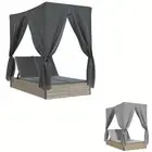 Double Sun Lounger with Roof and Curtains Sunbed Day Bed Poly Rattan vidaXL