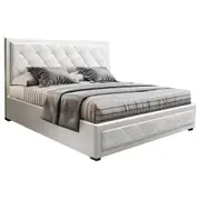 Bed Frame PU Leather Gas Lift Storage - White Queen