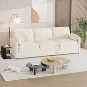 JFHID 89" Comfy Sofa Couch for Living Room, 3 Seats Large Modern Chenille Sofa with 2 Removable Pillows, Oversized Cozy Cloud Couch for Apartment (Cream White)