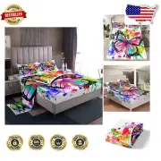 Colorful 3D Butterfly Twin Bed Sheets - Fitted, Flat & Pillowcase Included