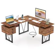 Costway 150cm L-shaped Corner Computer Desk w/Power Outlets