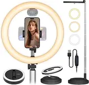 TARION Foldable Ring Light with Stand: 11.8" Selfie Ring Light with Phone Holder & Cold Shoe Mount Adjustable Height & Brightness Tall Portable Ring Light for Live Stream Video Making Filming Black Y3