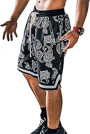 [BOOMLEMON] Men's Paisley Shorts Athletic Workout Basketball Shorts Casual Print Running Short Pants