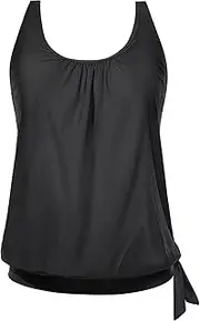 [Yonique] Womens Blouson Tankini Top Only Loose Fit Swim Top No Bottom Modest Swimsuit Top