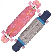 Sports Longboard Skateboard, 42-inch 8-Layer Maple Double-Turned Snow Lotus Pattern Brushing Street Dance Board Longboard Skateboard Suitable for Adult Young Girls
