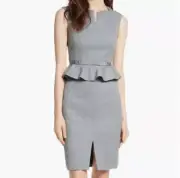 $315 Ted Baker Fitted Bow Details Peplum Dress Size 2 Gray Career New